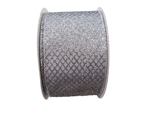 Metallic Silver Glitter Wired Ribbon 2 1/2" wide x 10 yards Christmas Wreaths - Picture 1 of 7