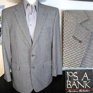 Joseph A Bank Sport coat Jacket Mens 42L Black White Houndstooth Wool - Picture 1 of 10
