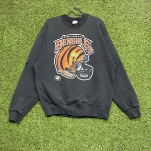 Vintage Cincinnati Bengals Sweatshirt Mens XL Black Pro Player Helmet Crewneck - Picture 1 of 15
