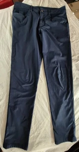 Lululemon (hole in Back) ABC Slim 5 Pocket Pants Navy Blue Warpstreme Size 32x33 - Picture 1 of 15