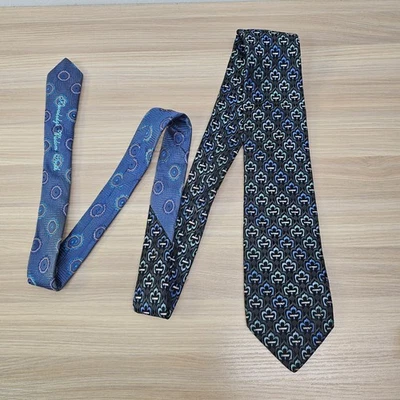 Corbata Robert Graham Para Hombres Negra Azul Arte Geométrico Seda Diseñador Declaración Audaz EE. UU. Foto 1 de 4