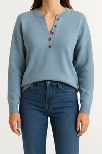 Suéter Adyson Parker Azul Henley Botón Muestra Mujer’s Pequeño - Imagen 1 de 5