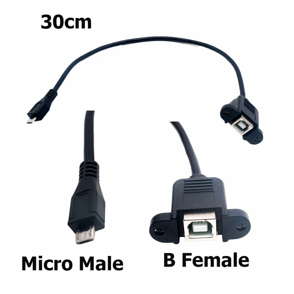 10x USB 2.0 B Female Socket Printer Panel Mount To Micro USB 5Pin Male Cable 1FT - Image 1 of 1