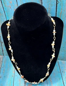 Handcrafted Natural looking Stone and Shell Beads Necklace with Gold Links - Picture 1 of 5