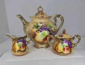 Lefton China Heritage Fruit Handpainted Teapot,  Cream And Sugar 20592 NE3113 - Picture 1 of 17
