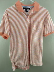 Tommy Hilfiger Mens Orange & White Striped Polo Shirt Size Large FREE SHIPPING - Picture 1 of 4