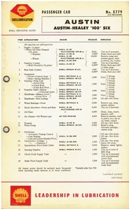 AUSTIN HEALEY 100/6 CONVERTIBLE (1956-59) ORIGINAL SHELL LUBRICATION CHART - Picture 1 of 2