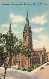 Cathedral of the Immaculate Conception ~ Albany, N.Y. ~ 1940s VTG LINEN POSTCARD - Picture 1 of 2