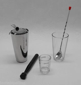 6 pc BOSTON COCKTAIL SHAKER PRO BAR KIT spoon measuring glass muddler strainer - Picture 1 of 8