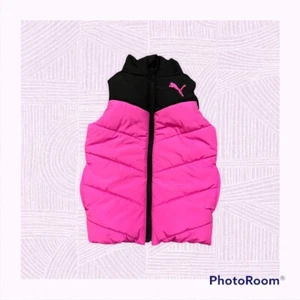 Puma Puffer Vest Girls xxs 3/4 Athletic Running Pink / Black Puff Full Zip Up - Picture 1 of 5