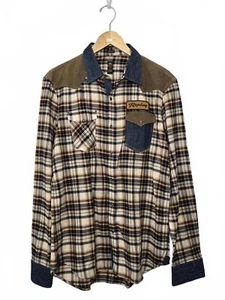 Replay Western Shirt Mens Large Cotton Plaid Patch Pearl Snap Button Long Sleeve - Picture 1 of 10