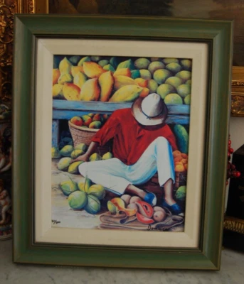 FRAMED COLOR CUBAN ART PRINT ON CANVAS MANUEL THE FRUIT VENDOR ARTIST: DOMINICA - Image 1 of 4
