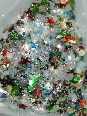 ROONIQUE BOUTIQUE NAILS Christmas Glitter Mix, Green, Red, Silver Nail Art Embellishment, UK Seller.