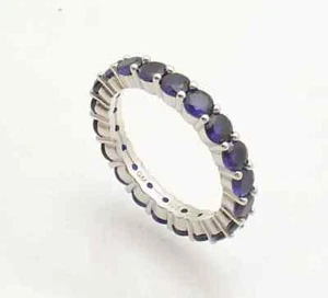 Full Eternity Lab Created Blue Sapphire Band Ring 14k White Gold Plated - Picture 1 of 7