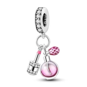 MULA European Silver Plated Charm CZ Enamel Perfume Lipstick For Women Bracelet - Picture 1 of 6