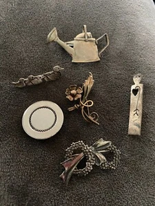 Vintage Konvolut 6 skurrile Sterling Silber Broschen / Anstecknadeln - Bild 1 von 9