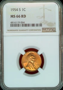 1954-S Lincoln cent Graded MS66 RD by NGC  - Picture 1 of 3