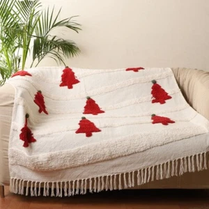 Marfil con tela roja algodón decoración del hogar mantas acolchadas manta boho - Imagen 1 de 4