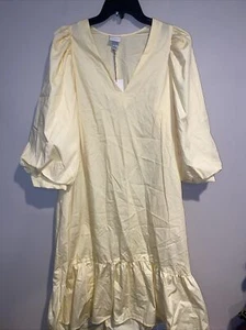 A New Day Women’s 3/4 Puffy Sleeve V-Neck Ruffle Bottom Midi Dress Sz Sm NWT - Picture 1 of 9