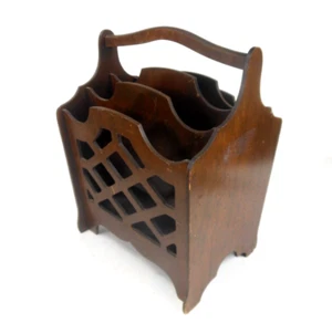Vintage Wood Magazine Rack 1940s Pierced Openwork 4 Slot - Picture 1 of 13