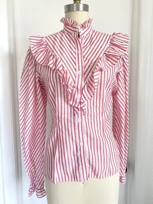 Blusa Para Mujer Vintage Años 70 Boho Pradera Cottagecore Manga Completa Rayas Calico M Foto 1 de 4