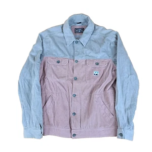 Billabong Jacket Mens Size Medium Grey Pink Corduroy Button Up Bomber Shacket - Picture 1 of 18