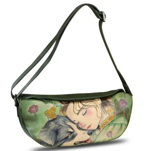 Hand Painted Genuine Leather Purse and Sling Bag Women Crossbody Shoulder Bag - Picture 1 of 8