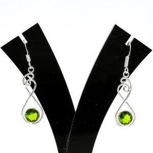 Green Peridot Gemstone Handmade 925 Sterling Silver Jewelry Earring Size 1.5" - Picture 1 of 2