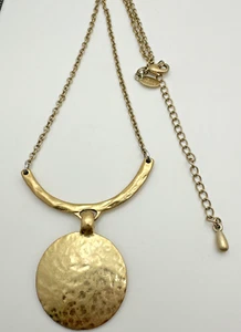 Boho Gold tone Hammered Metal Necklace Bold Statement Modernist Tribal Inspo - Picture 1 of 10
