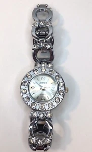 Arnex Silver Tone & Rhinestone Wrist Watch by Lucien Piccard NEEDS BATTERY - Picture 1 of 9
