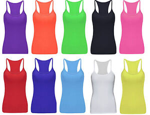 Ladies UV Neon Vest Stretchy Top Dance Party Casual Club Gym 11 Colours