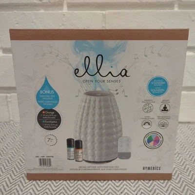 Homedics Ellia Gaze Aroma Diffuser White Ceramic Light Sound w/ Remote Control - Image 1 of 4
