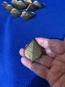 Decorative Shower Curtain Hooks Brass or Antique Gold Colored Leaf Shape Set of - Picture 1 of 6
