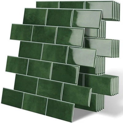 Thick Green Peel and Stick Backsplash Tile Subway Brick for Kitchen Bathroom ... - Image 1 of 4