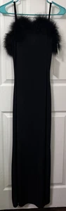 Vintage neu mit Etikett California Concepts schwarz Maxi Tank Kleid Kunstfellbesatz Boa Gr. M Junior - Bild 1 von 12