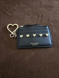Victoria's Secret Black Heart Coin Purse-Key Chain-Card Holder Pouch 4.5x3 - Picture 1 of 6