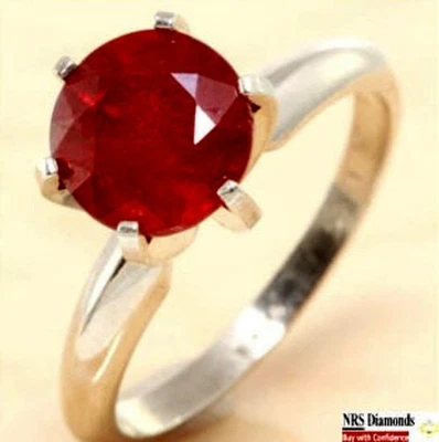Natural Red Ruby Solid 14K White Gold Ring. Ruby Solitaire Engagement Jewelry - Image 1 of 4
