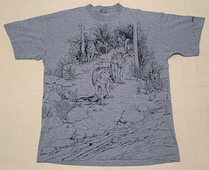 Vintage Wolf Pack Print T Shirt Adult XL Single Stitch AOP Copper Harbor MI - Picture 1 of 19