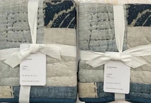 Neu Pottery Barn Love handgefertigte wendbare gesteppte Standard Shams 2er Set Neu mit Etikett - Bild 1 von 6