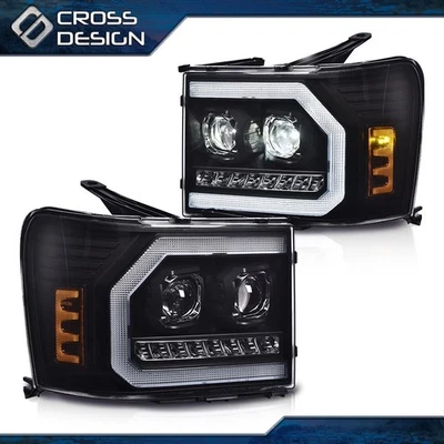 LED DRL Tube Projector Headlights Fit For 07-13 GMC Sierra 1500 2500HD 3500HD - Image 1 of 4