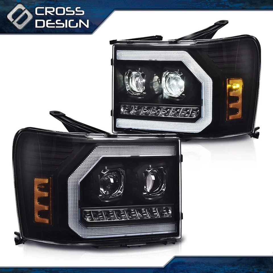 LED DRL Tube Projector Headlights Fit For 07-13 GMC Sierra 1500 2500HD 3500HD - Image 1 of 4