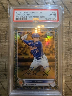 Mark Canha 2022 Topps Colección Dorada T/C Grabado Dorado Automático Azul PSA 8 Foto 1 de 2