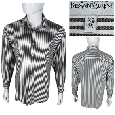 Yves Saint Laurent YSL Hombres 15.5 32-33 Camisa Manga Larga Vestido Botón Blanco Negro Foto 1 de 4