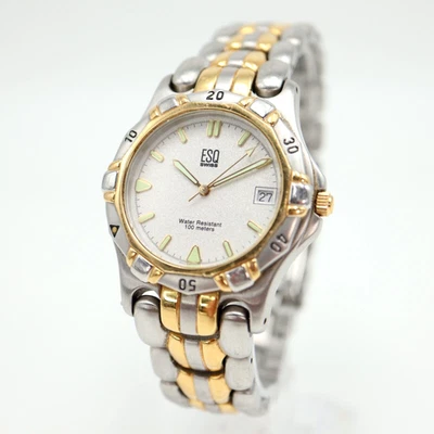 ESQ Swiss Watch Men 36mm Two Tone Date Glitter Dial Stainless Steel New Battery - Image 1 of 4