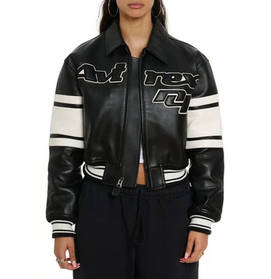 AVIREX Icon Cropped Women American Bomber Flight Leather Jacket - Image 1 of 4