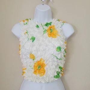 Womens Popcorn Sleeveless Stretchy Tank Top One Size Fits Most White Floral - Picture 1 of 5