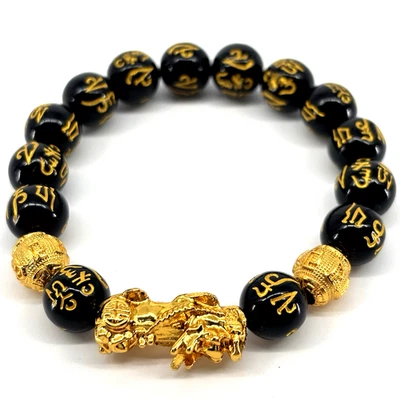 Brazalete para mujer Feng Shui negro/dorado cuentas atraer riqueza/buena suerte NUEVO Foto 1 de 4