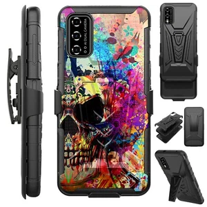 V Holster For REVVL V 4G 2021 Kick Stand Rugged Case Cover EVIL SKULL HALF FACE - Picture 1 of 5