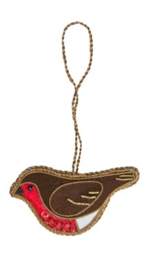 Sass & Belle Robin Bird Zari Embroidery Christmas Tree Hanging Decoration Beaded - Image 1 of 2