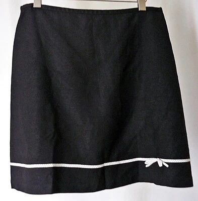 Larry Levin Black Skirt White Polka Dot Bow Trim Size 14 Linen Blend Lined - Image 1 of 4